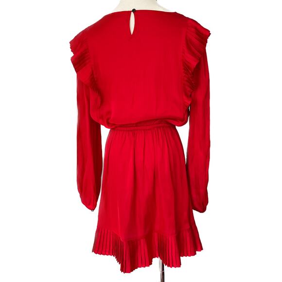 The Kooples “Short red dress” pleated ruffle satin mini dress medium size M - Picture 8 of 12